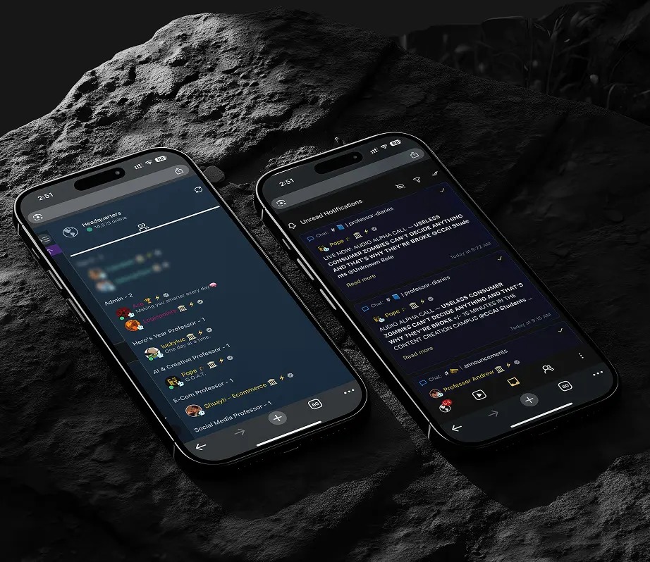 Two phones showing the platform